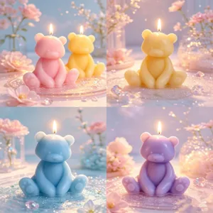 Cute sitting bear scented candle, aesthetic room decor, romantic gift, colorful wax candle.