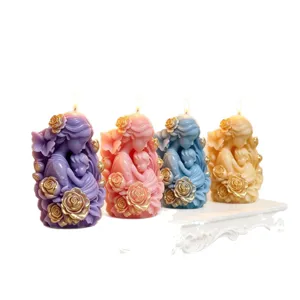 Mother and child scented soy wax candle set, floral sculpted home decor gift, 4-pack.