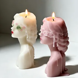 Soy Wax Scented Candle Woman Bust Figurine Sculpted Design Artistic Home Decor Fragrance Candle Gift
