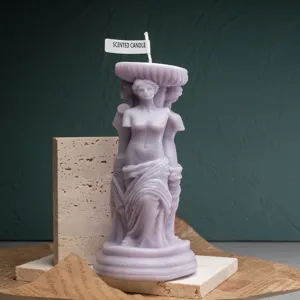 Candela profumata Venere a 3 lati, scultura in cera a colonna di dea artistica per decorazione e aromi