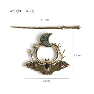 Vintage goth bat moon alloy hair pin and stick set, perfect for Halloween styling and daily use.