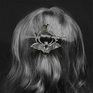 Gothic Bat Moon Hair Pin Vintage Viking Hair Stick Halloween Updo Hair Accessory