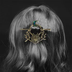 Viking retro wolf antler hair stick metal crescent moon updo hairpin for women accessory