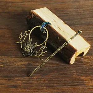Vintage Viking wolf moon branch hair stick exquisite alloy hairpin for daily styling detail view