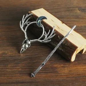 Nordic Viking Vintage Raven Skull Antler Alloy Hairpin Gothic Hair Stick Halloween