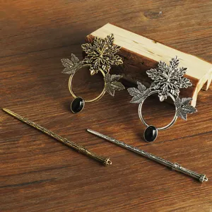 Vintage Nordic Viking alloy hair stick set, gothic black stone hair accessories for women.