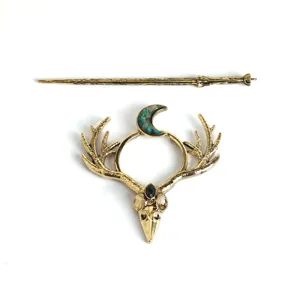 Nordic Viking Retro Antler Alloy Hair Stick Gothic Updo Hair Accessories for Cosplay