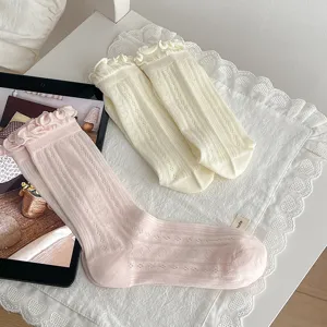 Süße rüschen netzwerk mittelsocken balletcore stil atmungsaktive dünne socken damen