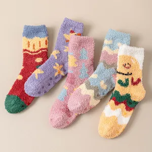 Christmas Coral Fleece Sleep Socks Thickened Warm Non-Slip Floor Socks Winter Cute Cartoon Holiday Sock For Women