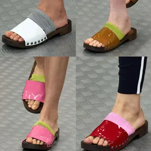 Spring summer women wooden clogs socks set candy color stylish platform runway mules shoes