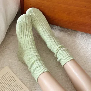 Women winter warm wool slouch socks, thick knit cute dotted mid tube socks for daily wear.