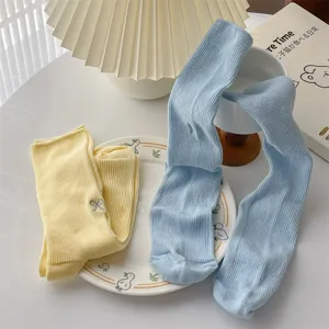 Women cute bow embroidery cotton crew socks spring and summer stackable casual socks