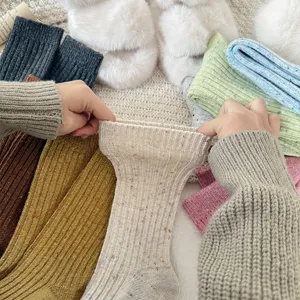 Thick woolen mid-calf socks for women, cozy Japanese style speckled knit socks for autumn winter.