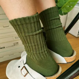 Calcetines slouch lisos de canalé de estilo japonés, calcetines de media pantorrilla transpirables.