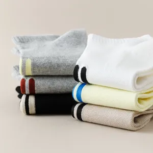Casual mesh short socks with dual stripe accents, comfortable cotton blend daily wear.