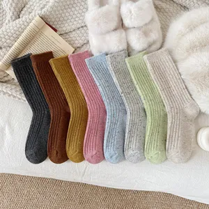 Women thick warm speckled mid tube wool socks casual autumn winter cozy knit footwear style
