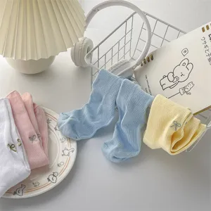 Women's cute bow embroidered mid-calf cotton socks, spring summer vintage stacked fashion socks.