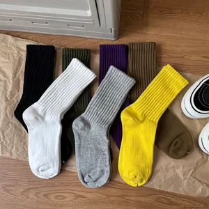 Calcetines de canalé de color liso estilo japonés, calcetines vintage transpirables cómodos para el día a día.
