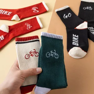 Unisex stylish mid-calf casual socks with bike print cotton blend daily wear streetwear