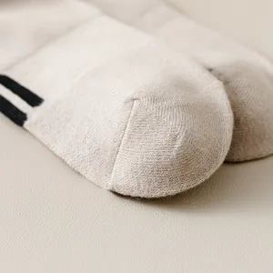 Minimalist neutral mesh short socks with dual stripes, breathable cotton blend casual daily wear.