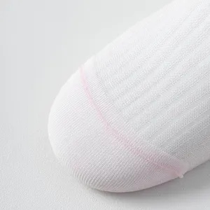 White sheer mesh breathable sock detail view with a very delicate pink stripe accent.