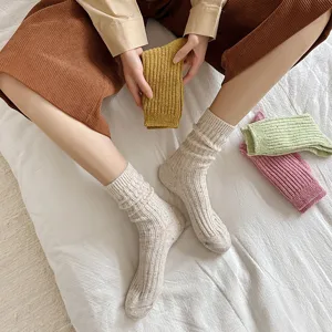 Women winter warm wool speckled knit slouch socks mid tube comfortable casual hosiery detail view