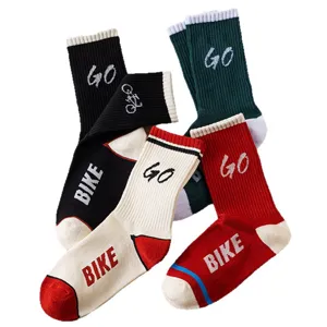Colorful mid-calf casual sports socks set with stylish letter prints, comfortable cotton material.