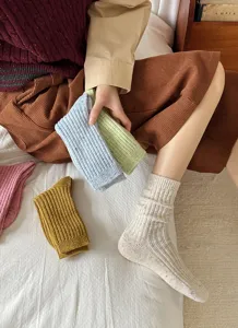Women's autumn winter thick wool blend flecked yarn mid-calf slouch socks cozy vintage style
