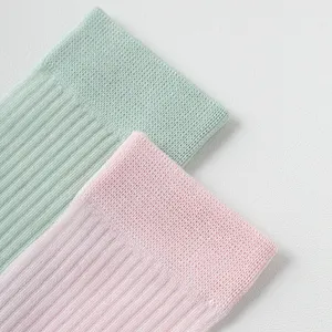 Ultra-thin breathable mesh mid-tube socks, delicate vertical ribbed knit, sweet pastel daily wear.