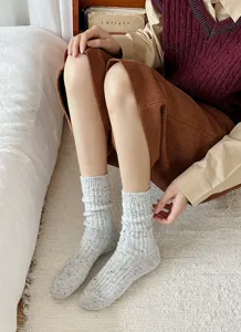 Cozy autumn winter women wool blend speckled crew socks thick warm pile socks casual wear