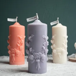 Relief Rose Pillar Scented Candle Soy Wax Handmade Floral Aromatherapy Candle For Home Decor Wedding Party Gift