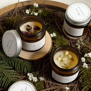 Scented Candle Soy Wax Dried Rose Jasmine Flowers Amber Glass Jar Aromatherapy Candles For Home Bedroom Romantic Decor