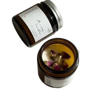 Aromatherapy scented candle with dried flowers and natural soy wax for home and bedroom romantic decor