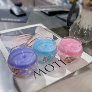 Vela Aromática Hecha a Mano de Cera en Gel Concha Perla Piedra de Cristal Vela de Aromaterapia Bola de Vidrio Decoración Regalo
