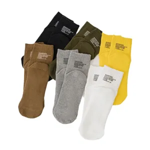 Spring summer minimalist solid color Japanese style coarse stitch letter print short socks