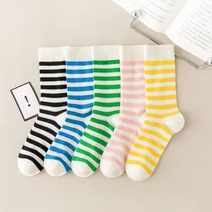 Comfortable striped mid-tube socks, breathable mesh summer candy color cotton socks for women