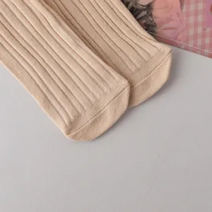 Women ribbed cotton mid tube socks autumn winter solid color casual comfy knit hosiery daily wear