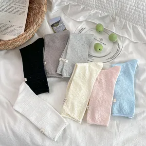 Damen atmungsaktive dünne Wadenstrümpfe mit Stoffetikett Netzstrick Freizeitsocken