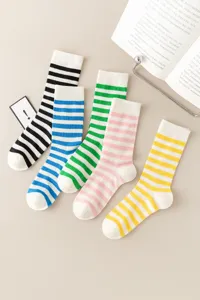 Detail view of breathable mesh striped mid-tube socks in vibrant candy colors for daily wear.