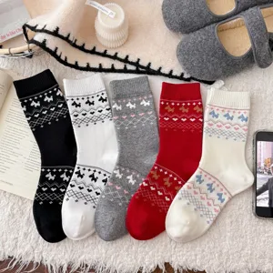 Retro fair isle crew socks cute puppy patterned casual knit socks for women daily wear