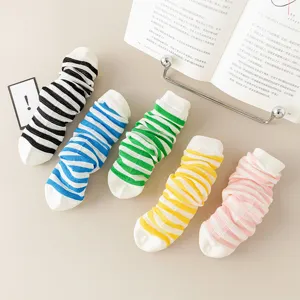 Breathable mesh striped mid-tube socks candy color casual summer cotton daily wear