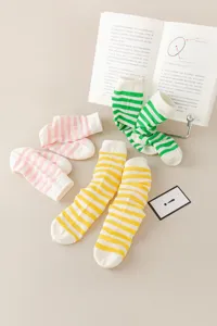 Candy color striped mesh breathable mid-tube socks, soft summer cotton couple socks.