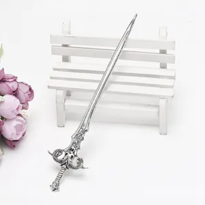 Vintage silver ram head sword hair stick, unique retro Chinese style hair accessory for hanfu.