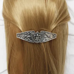 Vintage medieval shield hair clip retro silver barrette for women trendy hair accessory