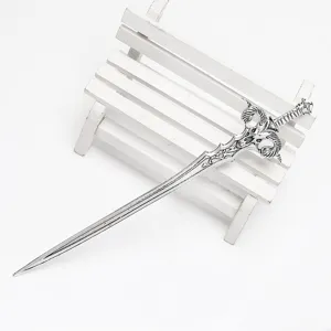 Vintage silver ram sword hair stick, ancient style Hanfu COS metal hairpin hair accessory.