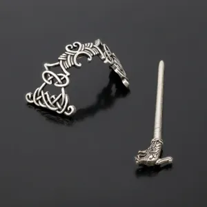 Vintage Nordic Viking dragon hair stick and Celtic knot hair clip set for women detail view
