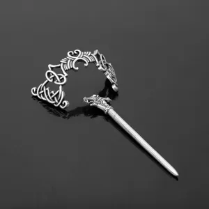 Nordic Viking dragon hair clip and Celtic knot hair stick, vintage silver headwear.