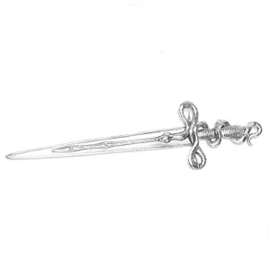 Silver metal sword hairpin, vintage dagger hair stick for costume cosplay and daily styling.
