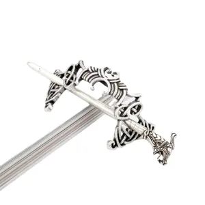Vintage Nordic Viking dragon hair stick Celtic knot hair pin antique silver accessory