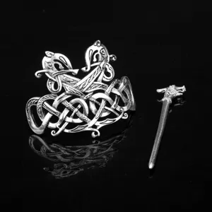 Vintage Viking Celtic dragon hair pin metallic retro hair accessory for women detail view.